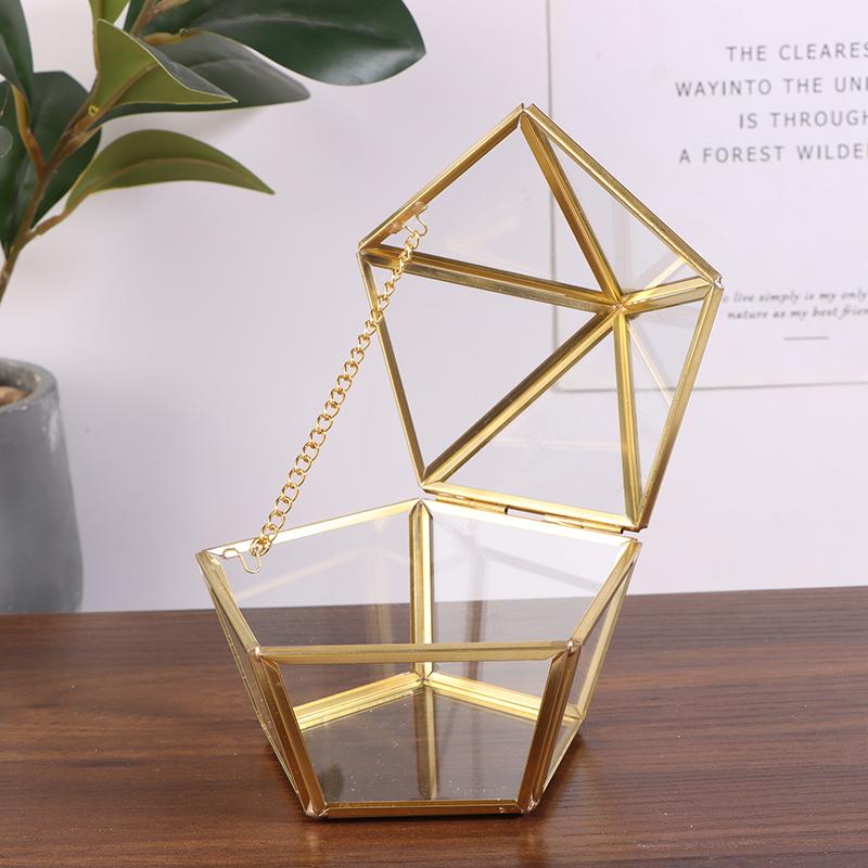 Pentagon Gjennomsiktig Smykkeoppbevaringsboks Geometrisk Klar Smykkeutstillingskasse Ring Øredobb Organizer Holder Bordplatebeholder