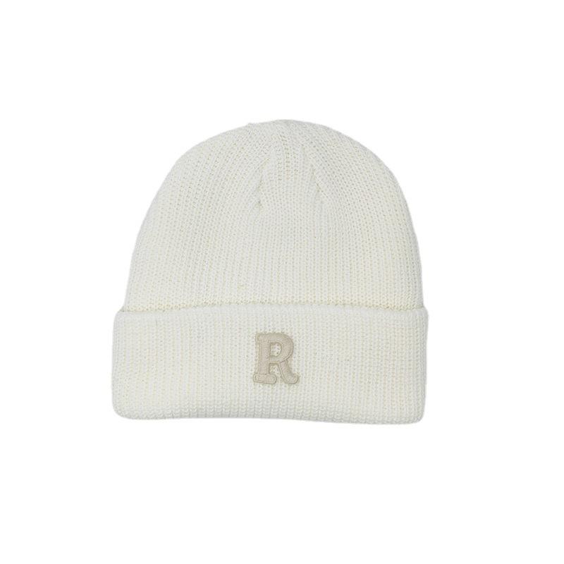 R mark Knitted Hat for Women's Letters In Autumn and Winter Thickened Pure Color Couple Warm Ear Protection Cold Hat for Men's Wool Hat
