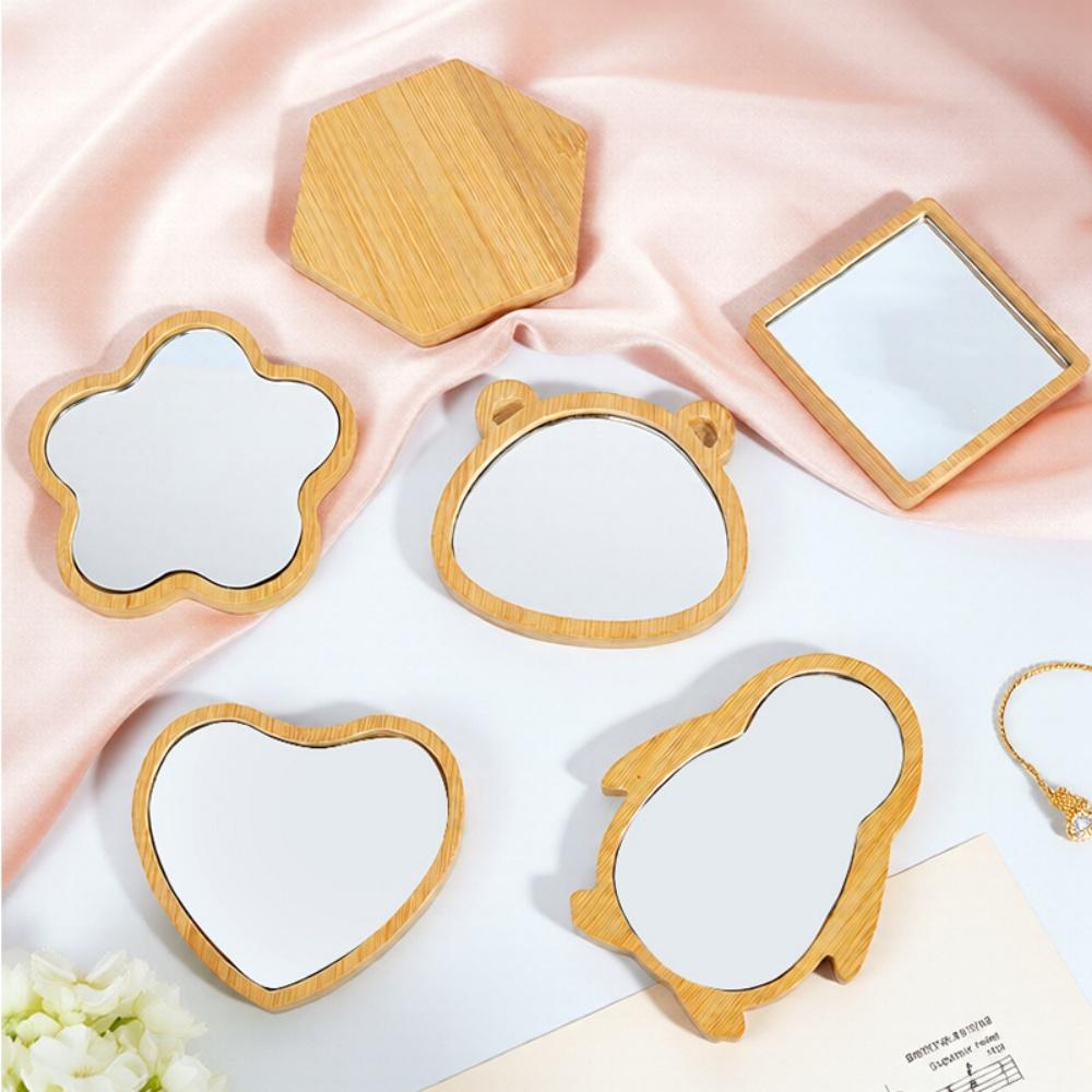1Pcs Simple Wooden Portable Mirror Mini Small Makeup Mirrors Female Hand-held Beauty Tool Round mirror Make Up Tools