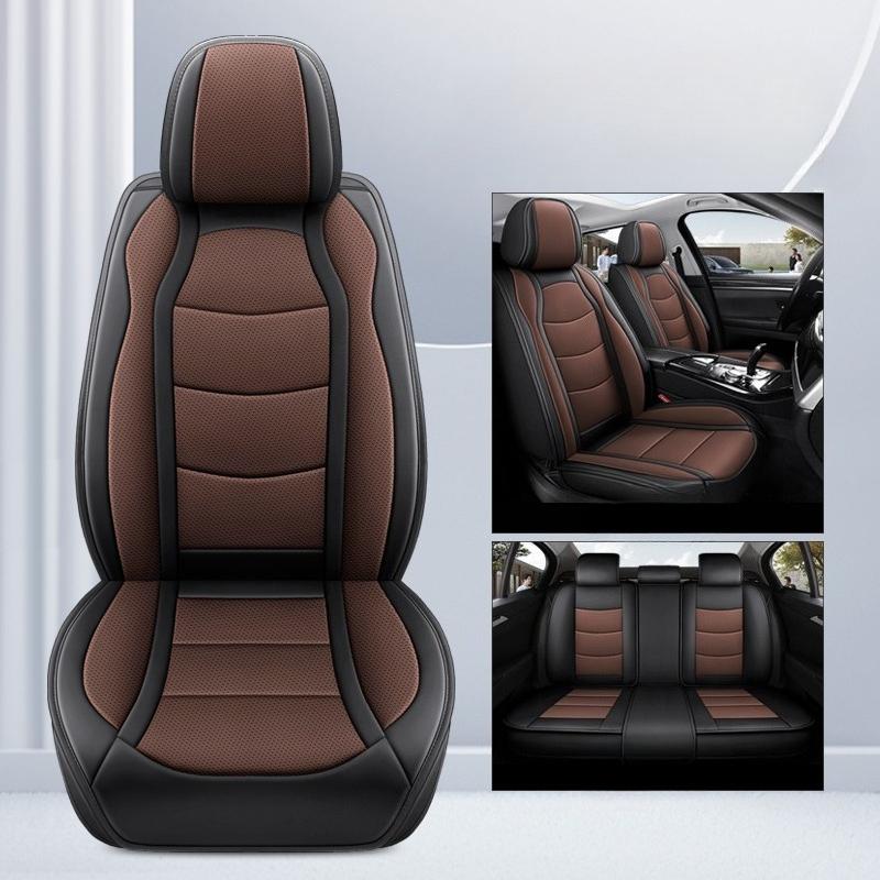 Color-Blocking Car Seat Covers - Full Coverage 5-Seater Set, Perforated PU Leather, Perfect Fit, Universal Fit for Most Cars