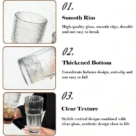 Aesthetic Textured Glass Cup – Premium Soda Lime Glass Tumbler for Cocktails, Juice & Water