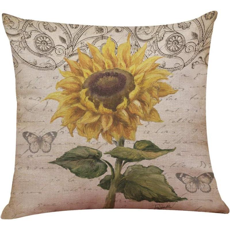 New Sunflower Pillow Summer Sunflower Sofa Pillow Linen Decorative Cushion Cover Pillow Cover