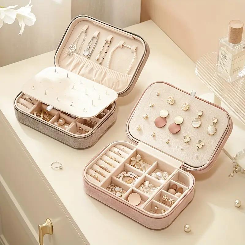 New Portable Jewelry Box Jewelry Organizer Display Travel Jewelry Case Boxes Button Leather Storage Zipper Jewelers
