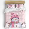 Christmas Snowman Pink Christmas Tree 3pcs Bedding Set For Double Bed Home Textile Duvet Cover Quilt Cover Pillowcase