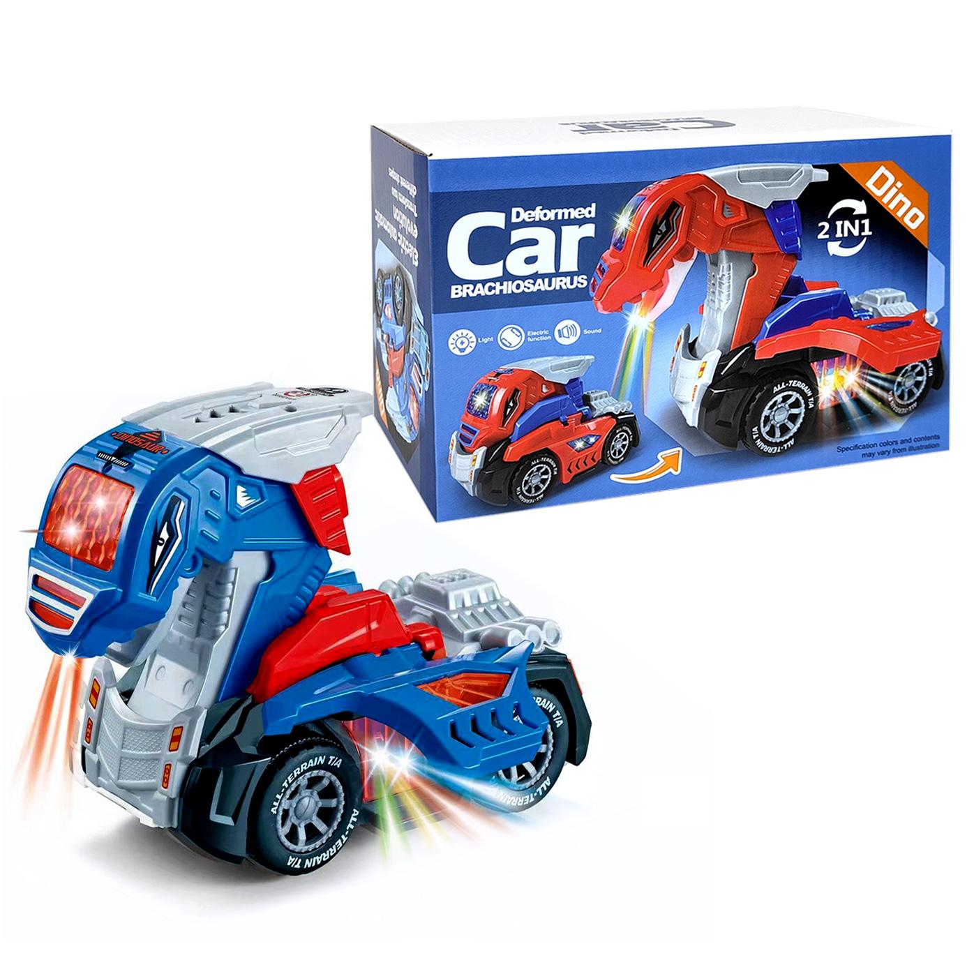 Automatisches Verwandlungs-2-in-1-Dinosaurier- & Auto-Roboter-Modell für Jungen, Frühpädagogisches Spielzeug mit Licht und Musik