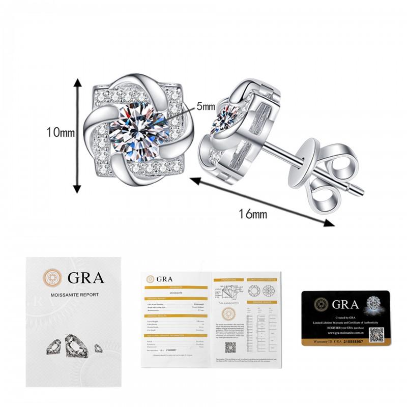 Sterling Moissanite Stud Earrings Women Geometric Windmill Clover Design 1ct Total 50mm 50mm Moissanite