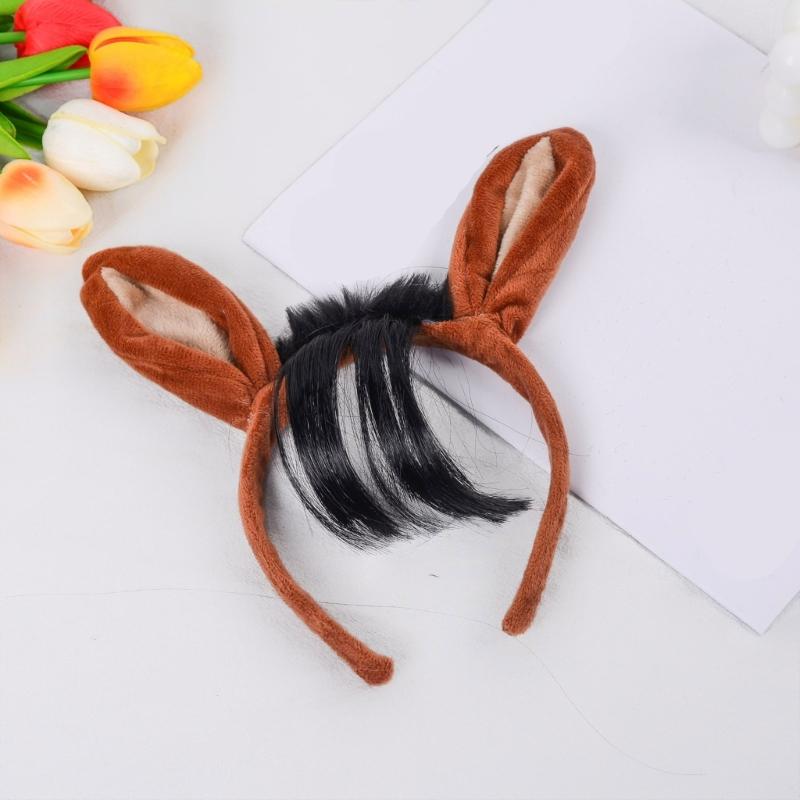 Horse Costume Accessories Horse Ear Headband with Tail Horse Cosplay Outfit for Kid Adult Christmas Halloween Role Play