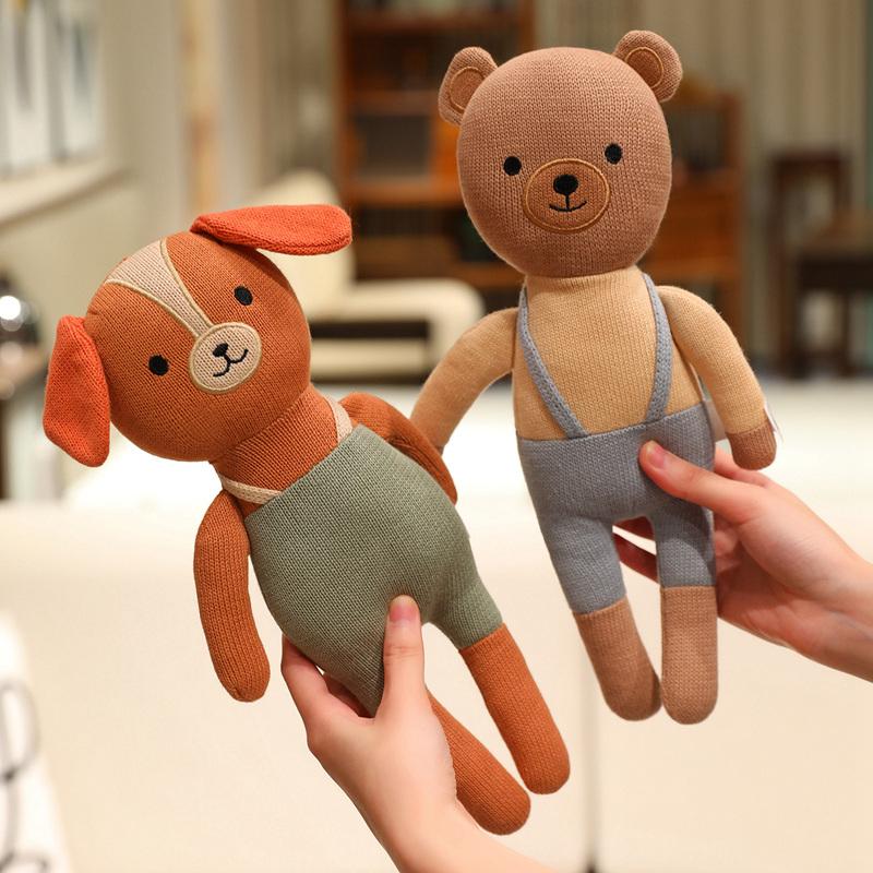 Fairy Tale Knitting Animal Plush Toys Soft Delicate Dressed Rabbit Kitten Puppy Bear Doll Gentle Lovely Children Appease Doll