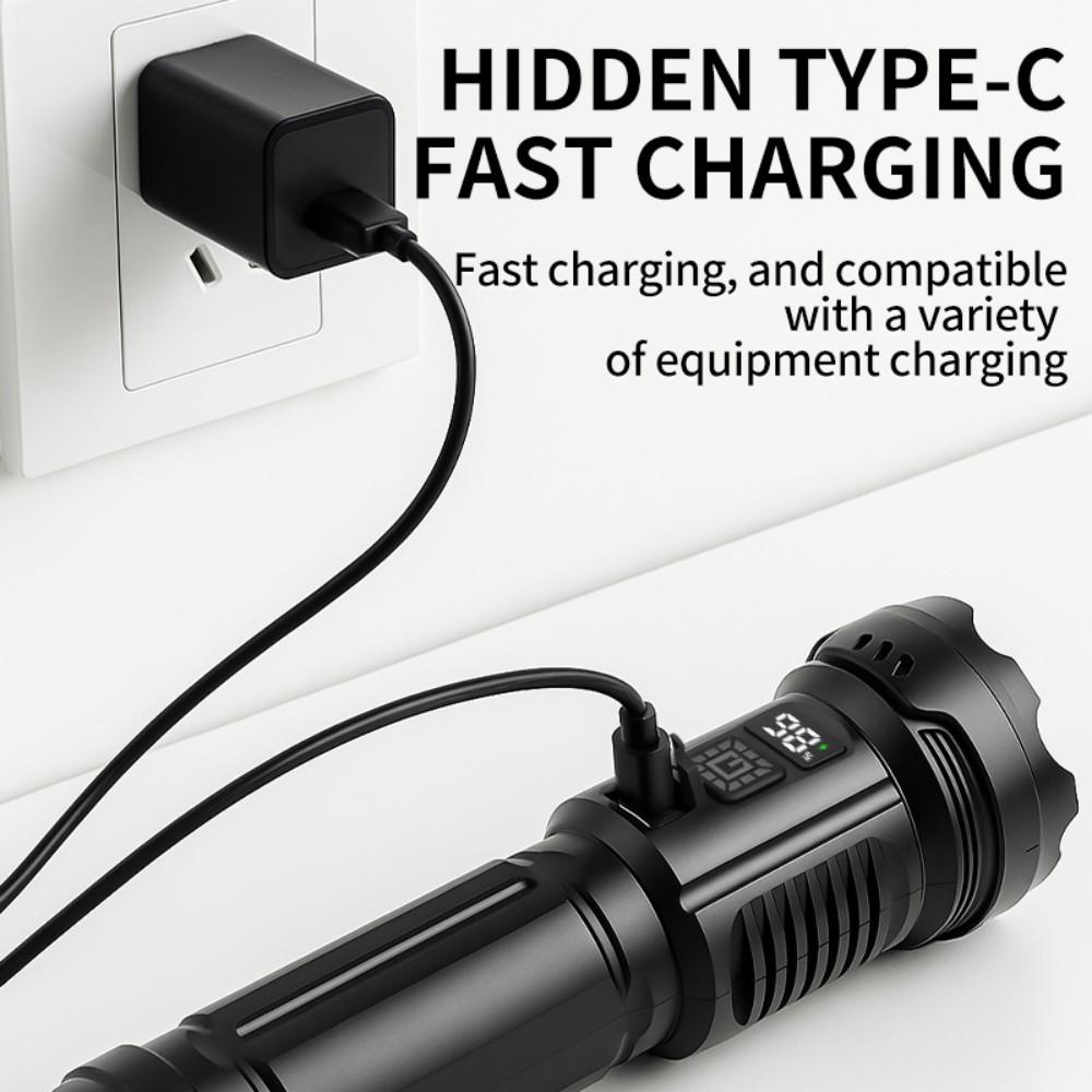 High Power Rechargeable Tactical Flashlight, Zoom LED Flashlight with Built-in Battery for Outdoor Camping Fishing Hiking