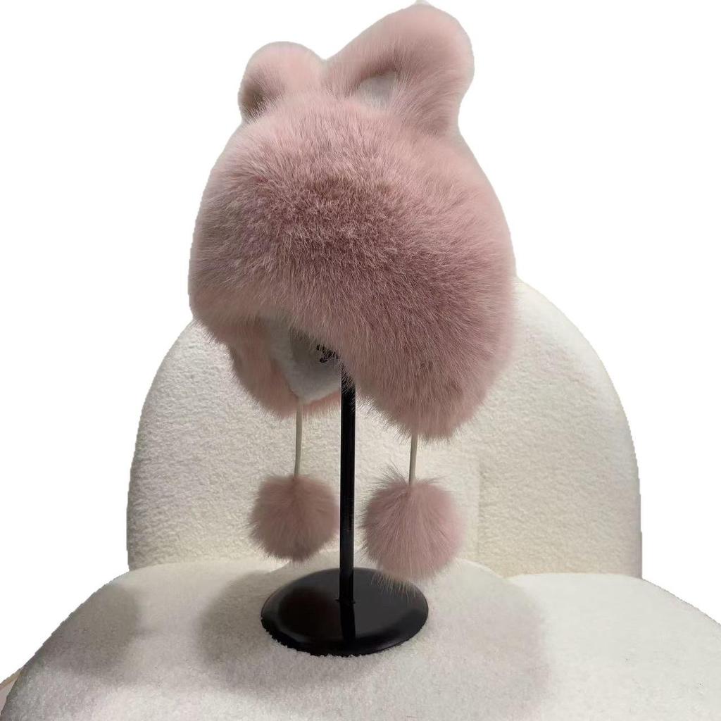 Adult Fox Fur Plush Shaking Rabbit Hat - Cute, Warm, Winter Ear Protection for Parent-Child Fashion.