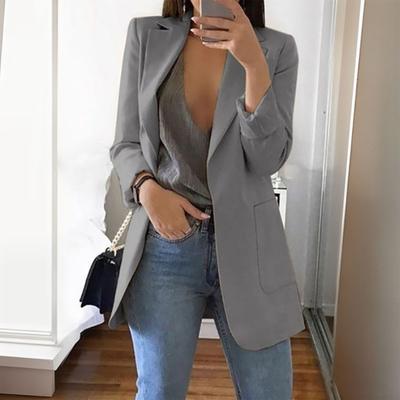 Kadın Takım Elbise Ceket Yaka Uzun Kollu Açık Ön Cepli İş Ceketi Düz Renk Günlük İş Giyimi