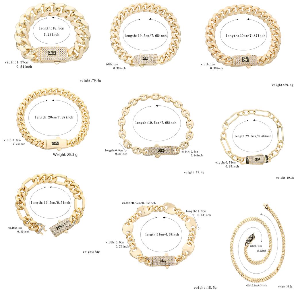Cadena nueva 14K Monaco para hombres y mujeres, latón, circonita cúbica, pulsera Monaco de moda para hombres y mujeres