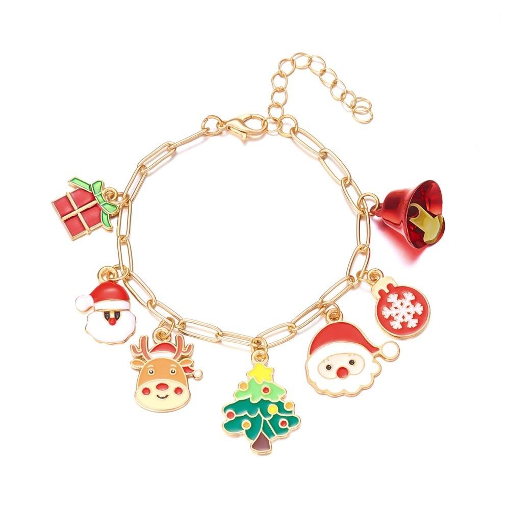 Alloy Metal Christmas Necklace Rhinestone Santa Claus Bracelet Holiday Accessories For Women Girls