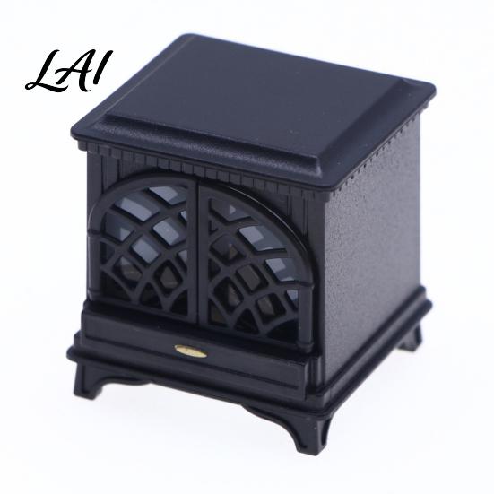 Tabletop Miniature Decor 1:12 Dollhouse Fireplace with LED Light Vintage Mini Stove Furniture Accessory 1 12 Scale Light Up Model for Doll