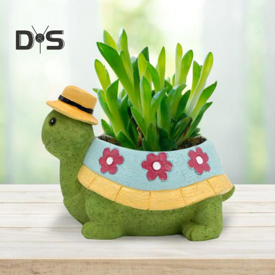 Turtle Plant Pot Decoration High Durability Waterproof Cartoon Cute Turtle Animal Succulents Holder Resin Flower Pot