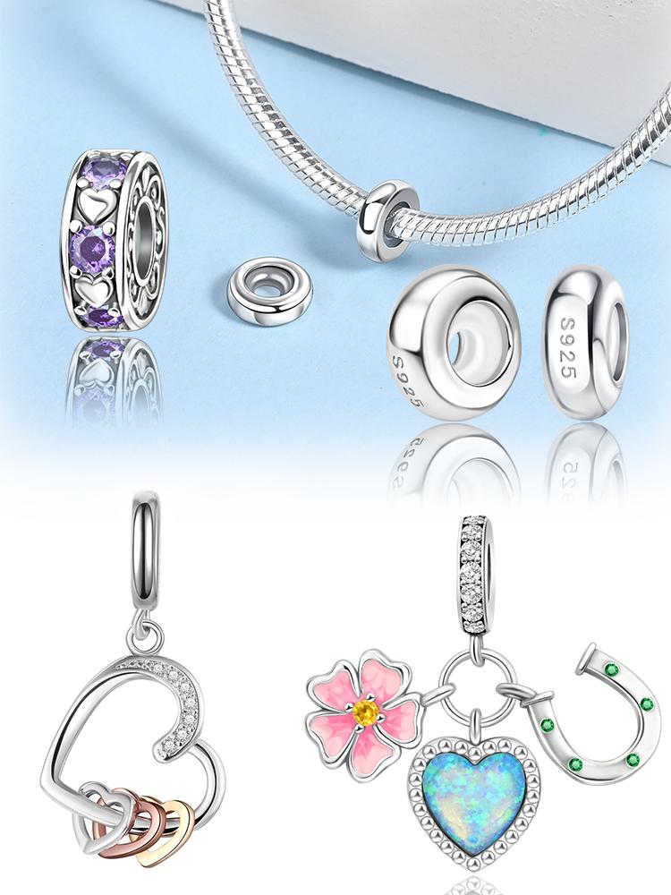 Charms Plata Horseshoe Heart Flower Copper Plated For Charms Copper Plated Original Bracelet For Jewelry Making
