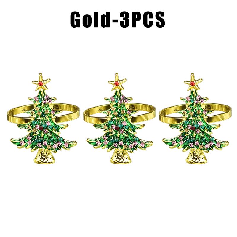 Gold Plated Christmas Tree Napkin Ring Luxury Green Dinner Button Holder for Western Restaurant Table Setting Decor