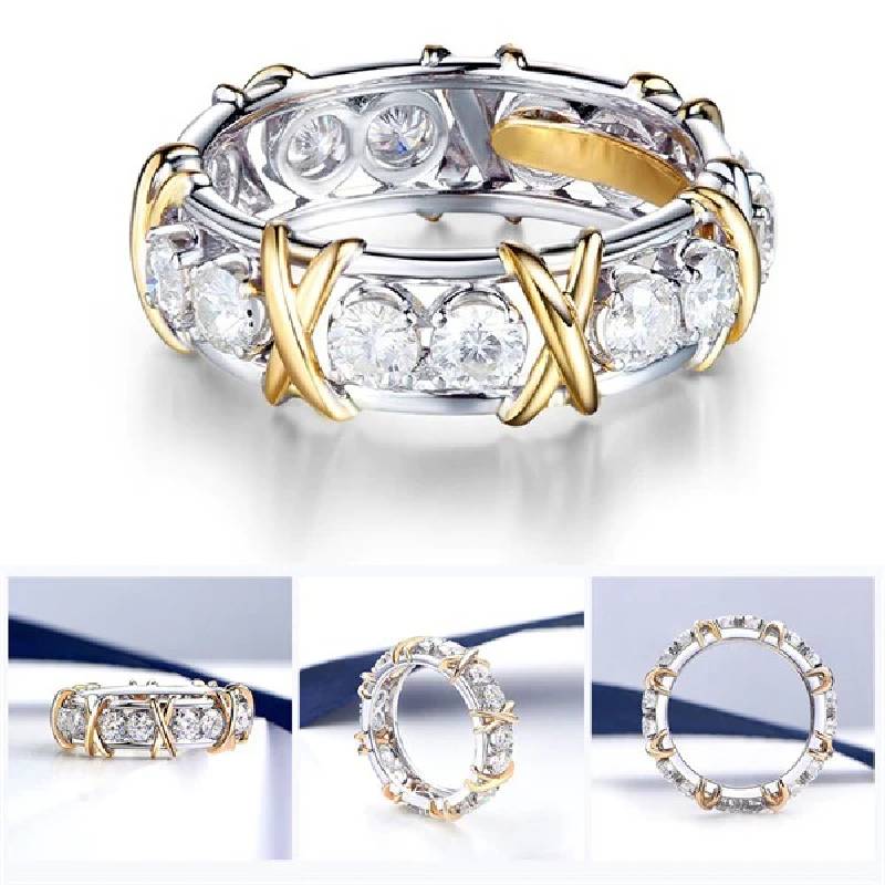 Twotone Womens Crossrhinestone Ring Fashion Classic Exquisite Decoration
