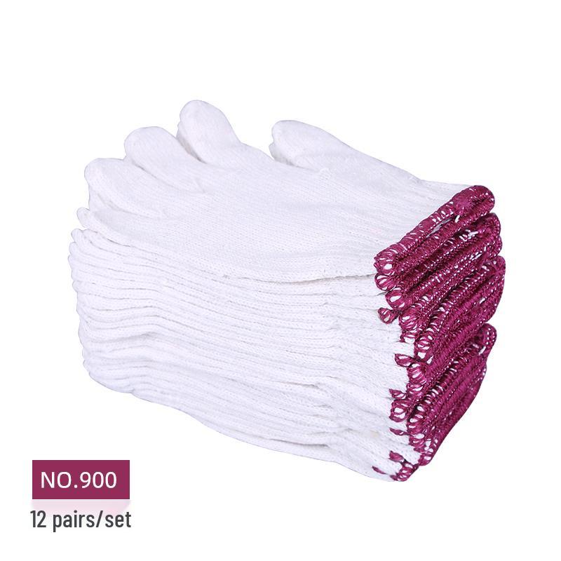 700g Durable White Cotton Work Gloves, Wear-Resistant & Thickened for Construction & Repairmen