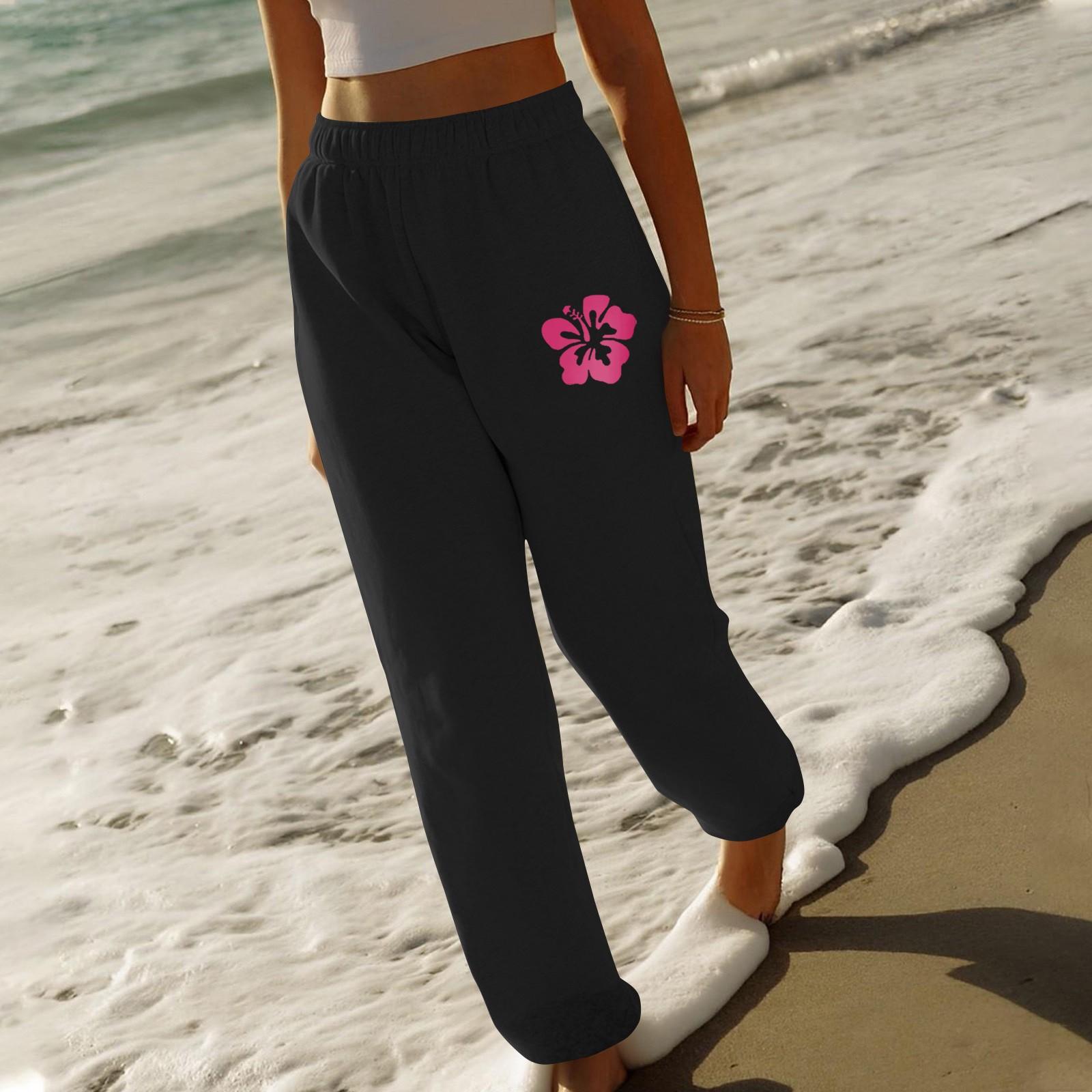 

Женские спортивные брюки свободного покроя с эластичным поясом, однотонные принтованные брюки XL чёрный