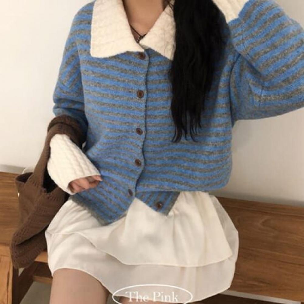 The Pink Randi Stripe Cable Knit Cardigan
