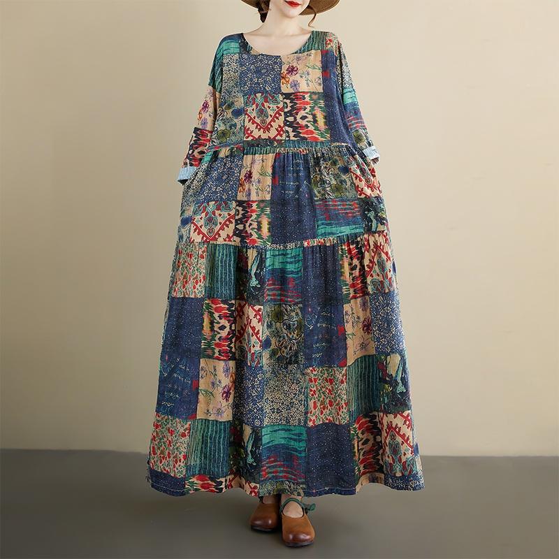 

Платье винтажное цветочное больших размеров с длинным рукавом, новое, для женщин, повседневное свободное, весенне-летне-осеннее