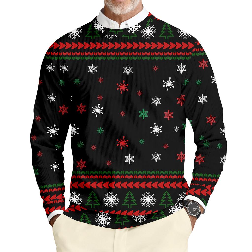 Herre Trykket Rund Hals Langermet Ribbestrikket Genser