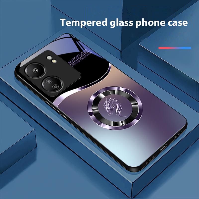 Verlauf Kreis Drache Für Xiaomi Redmi 13C Note13 12 Pro Plus 5G Note 9 13T Pro POCO X6 F5 F6 Schwarz Gehärtetes Glas Handyhülle