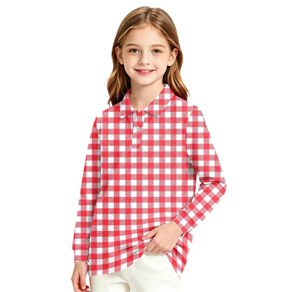 Girls Plaid Long Sleeve School Uniform Top Casual Blouse for and Formal Events