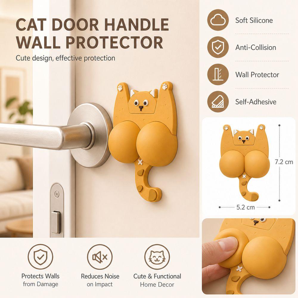 3D Cat Shape Anti-Collision Pad Self Adhesive Soft Cushioning Door Handle Protection Mat Impact Absorbing Cartoon
