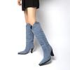 Winter New Square Toe Denim High Heel Fashion Boots 2025 Thick Heel Western Knight Boots for Women