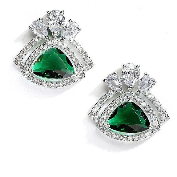 Rodowane rodem Kolczyki sztyfty w kształcie trójkątów wysadzane amerykańskimi diamentami Biżuteria dla kobiet i dziewcząt