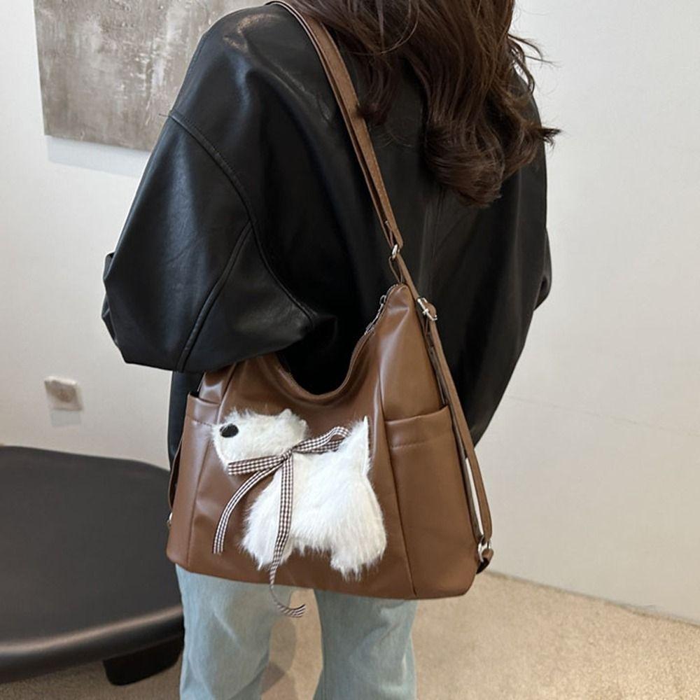 Plush Puppy Women Tote Bag Solid Color Underarm Pouch Cute Casual Backpack Travel