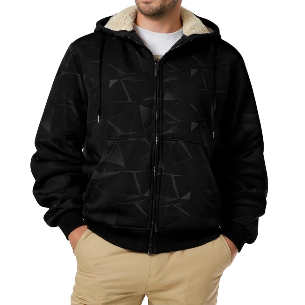 Men's Casual Solid-color Long-sleeved Zippered Cardigan Hooded Jacket, Men's Fleece Thickened Warm Loose Jacket
