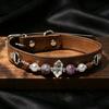 Natural Crystal Pet Collar Cats Dogs PU Leather Necklace With Raw Stone Beads Vintage Style
