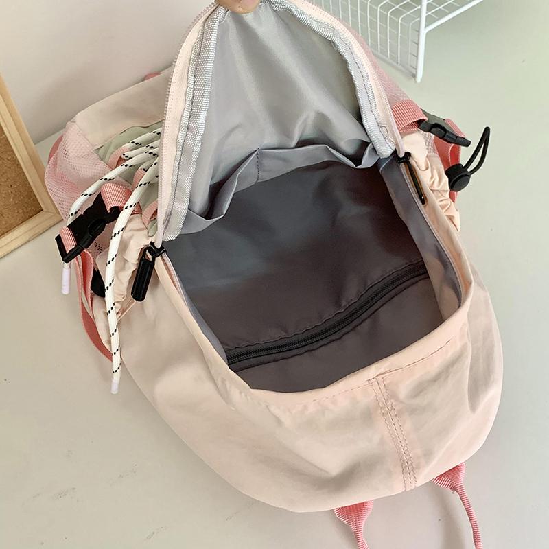 Студенческая школьная сумка женская контрастная цветная строчка легкий маленький рюкзак — фото 7