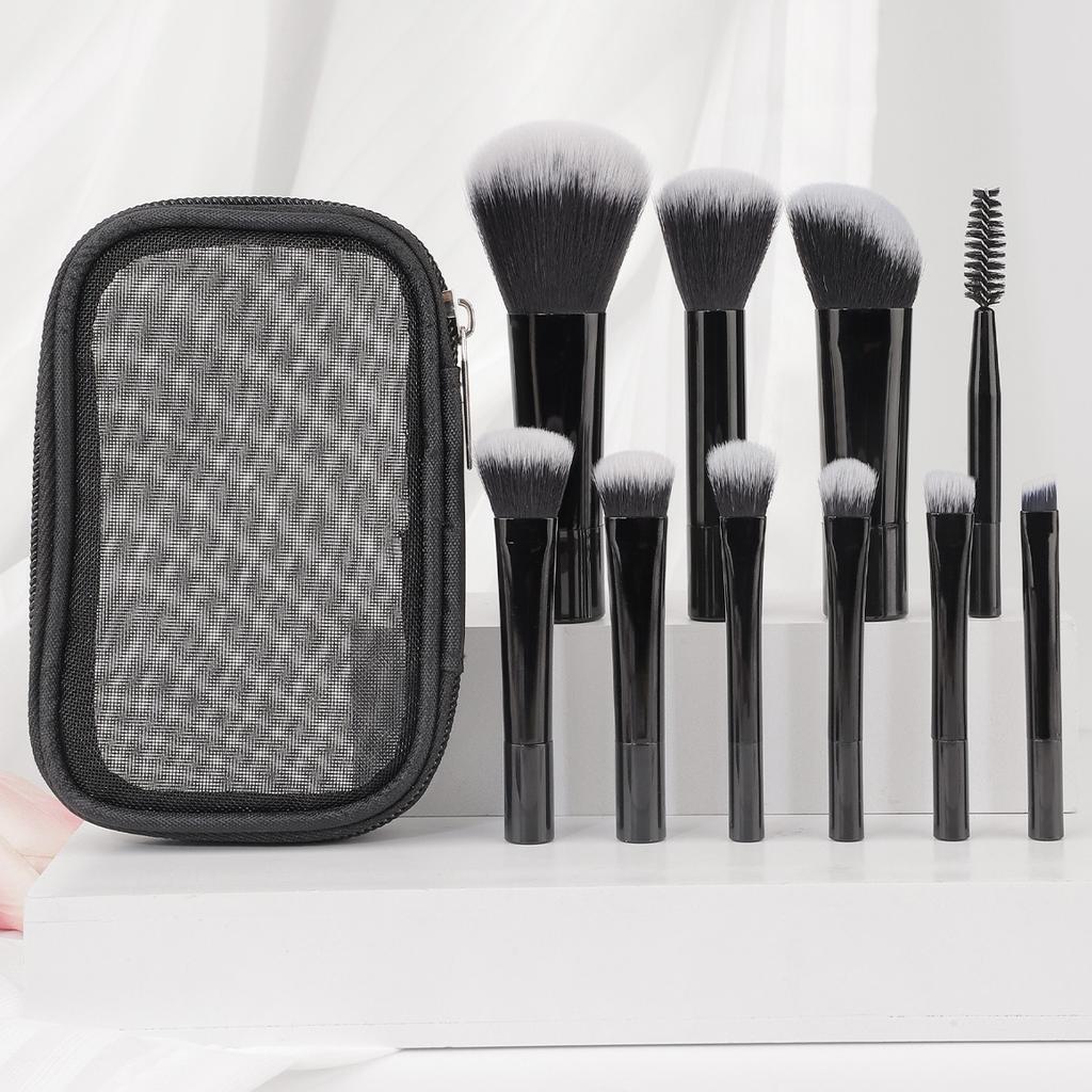 Amazon Convenient 10 RT Makeup Brush Set with Mesh Bag Eyeshadow Brush Loose Powder Brush Beginner Tools