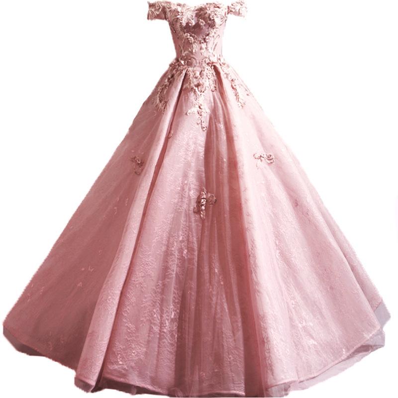 Color yarn temperament evening dress pink flower bride 1011 new wedding toast dress stage performance art test wedding dress