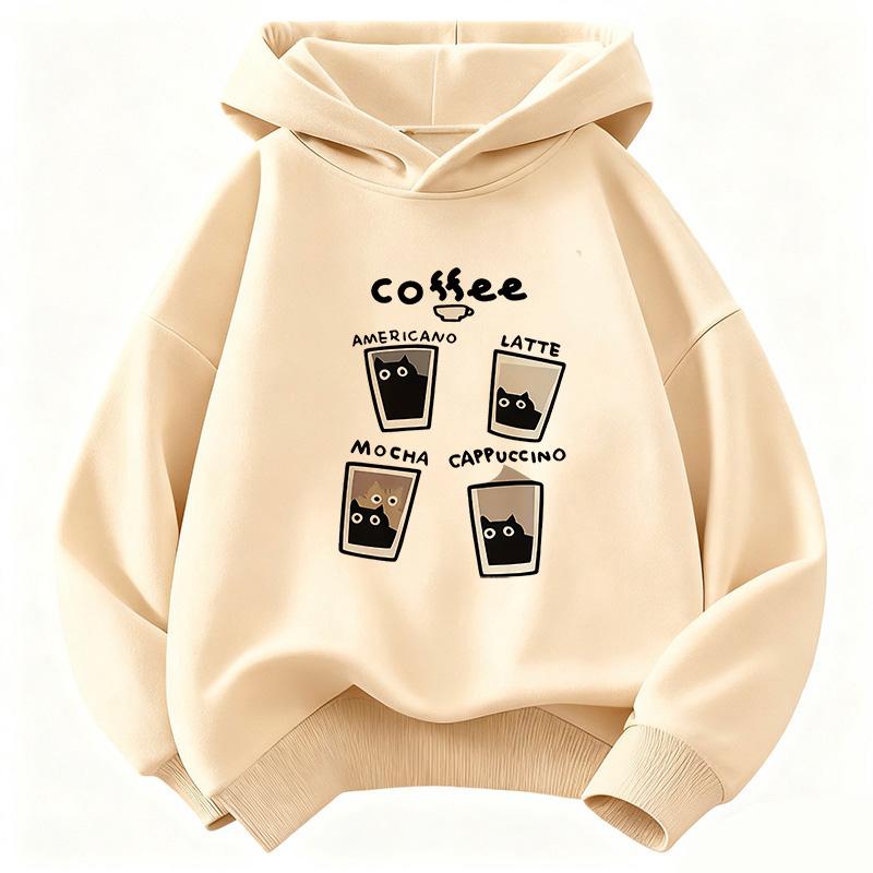 Jungen Mädchen Mode Kaffee Katze Grafik Hoodie Kinder Katze Kinder Sweatshirt Kapuzenpullover Freizeit Kapuzenpullover