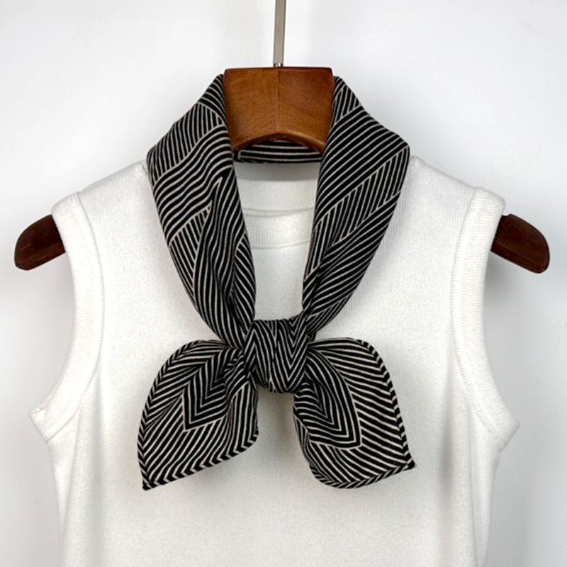 Silk Wool 65 Square Scarf: Simple Stripe Double-Sided Mulberry Silk Wool Shawl for Autumn and Winter