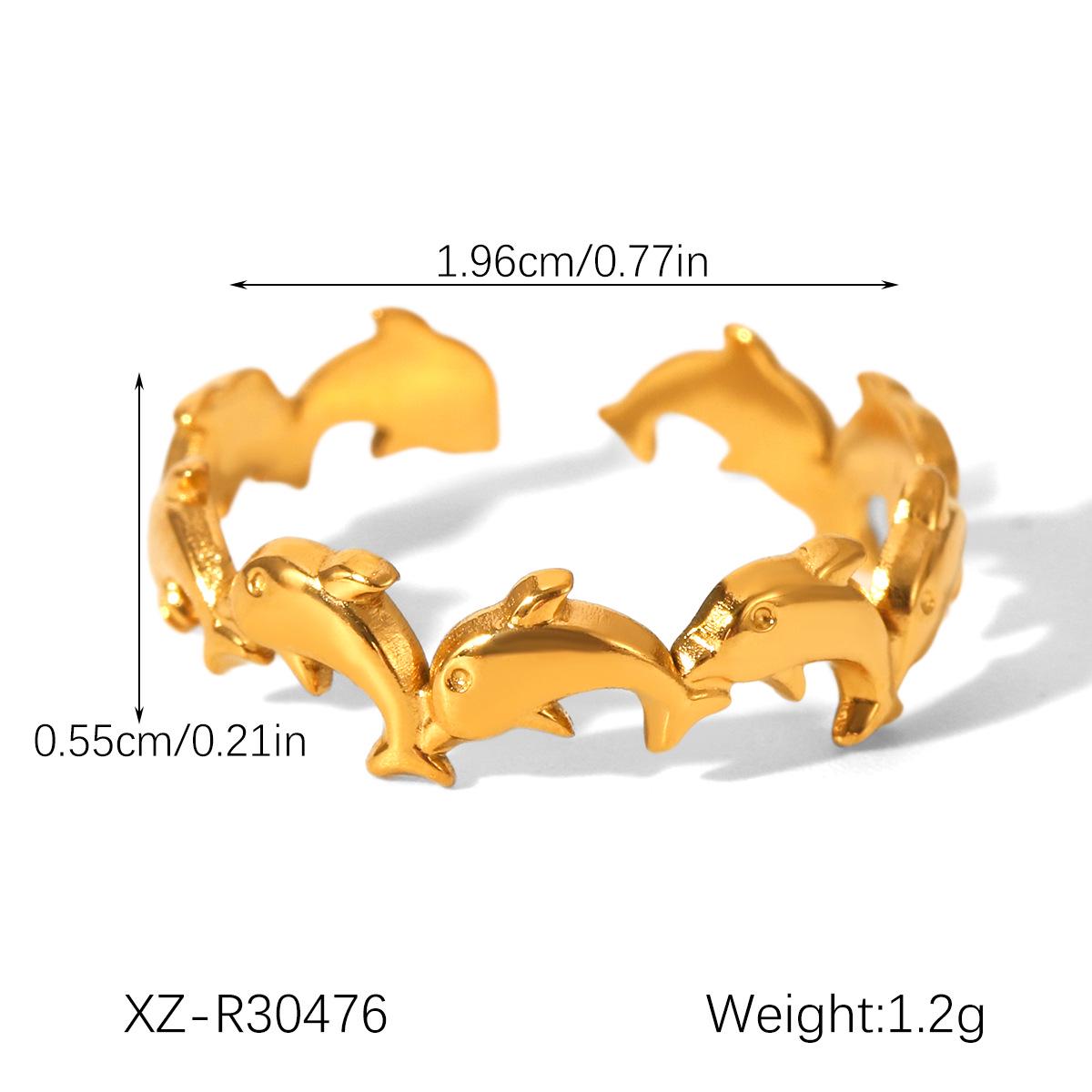 Европейская и Американская Океанская Коллекция: Открытое кольцо  Ракушка Морская звезда Дельфин  - Нержавеющая сталь, Невыцветающая титановая сталь, Регулируемый размер