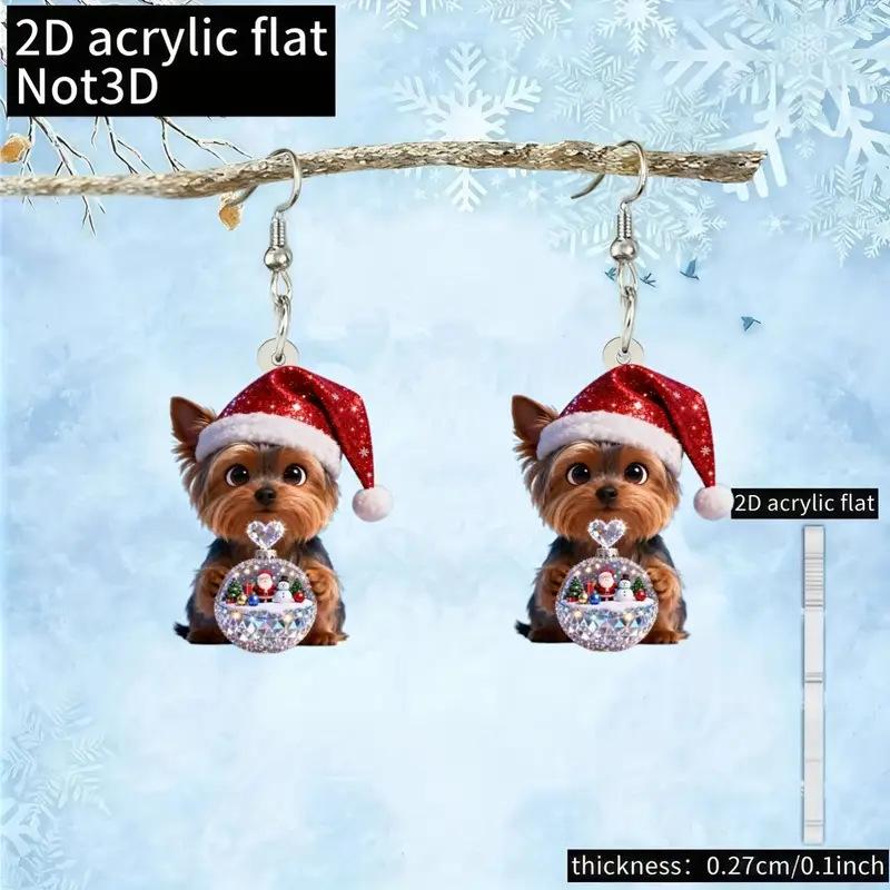 Cross-border new Christmas hat puppy earrings flat acrylic Christmas gift creative Santa earrings