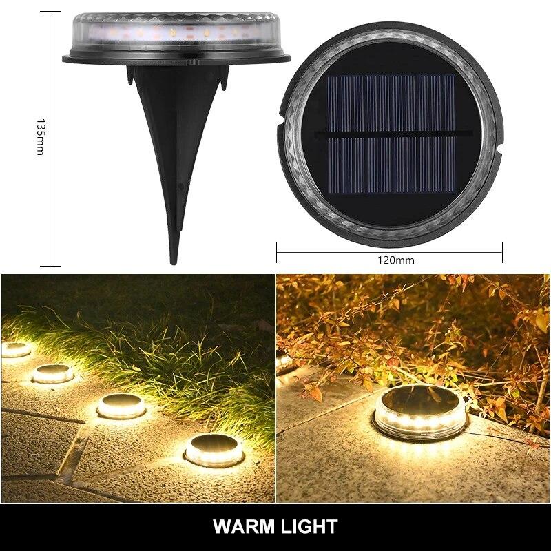 4PCS 1200mAh Round Solar Night Security Disk Powered Led Garden Lawn Light Walkway Outdoor Landscape Ground