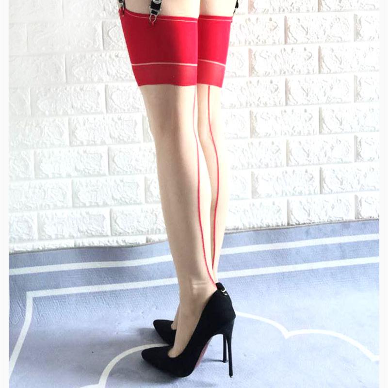 Foot Shaped Wide Tube Thigh High Stockings Retro Back Line Silky Hosiery Ladies Pole Dance Transparent Clubwear Knee High Socks