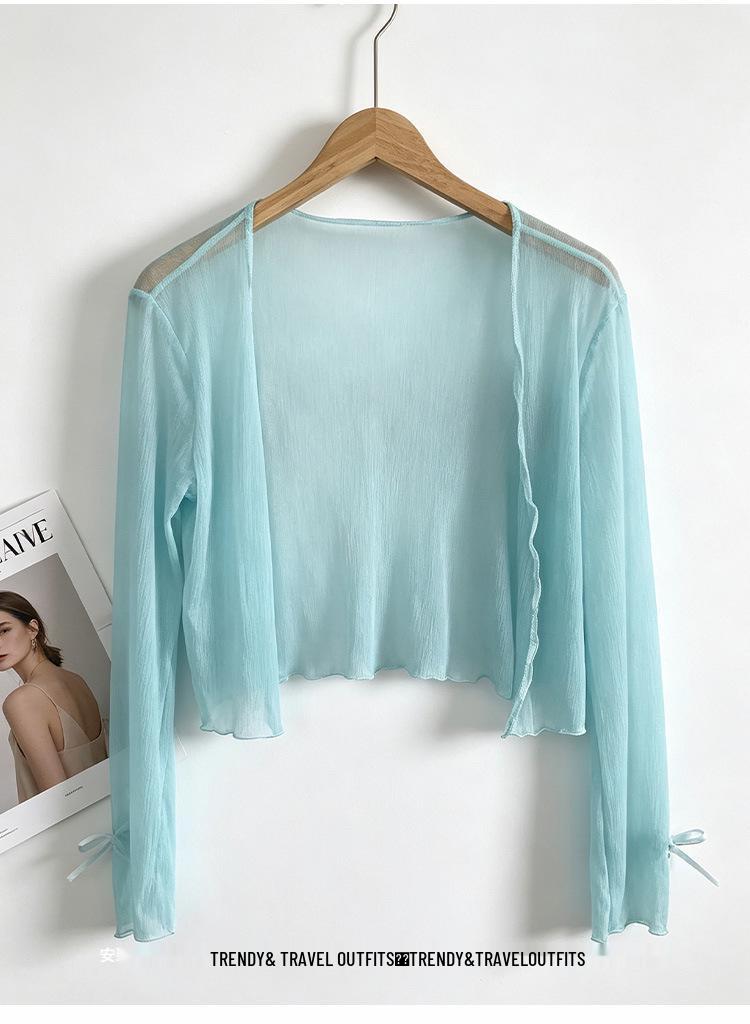 2026 Summer Sheer Ice Silk Bow Cardigan with Sun Protection