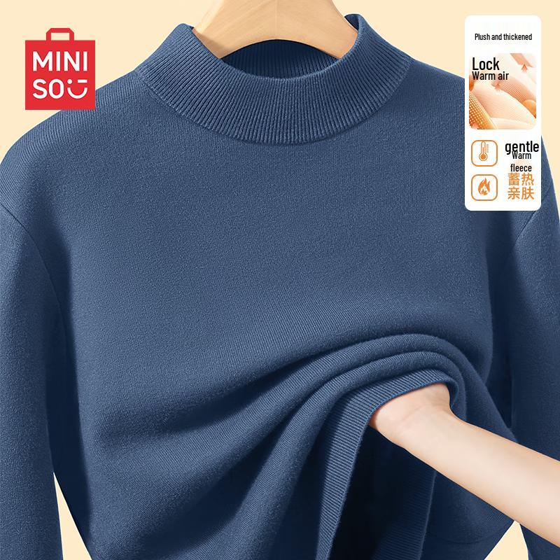 

MINISO Men s Fleece-Lined Half-High Collar Knit Sweater 2XL