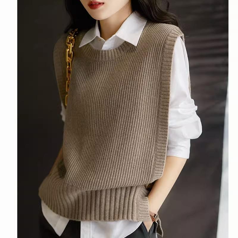 Women S French Style Loose Knit Sleeveless Vest Autumn Winter Outerwear