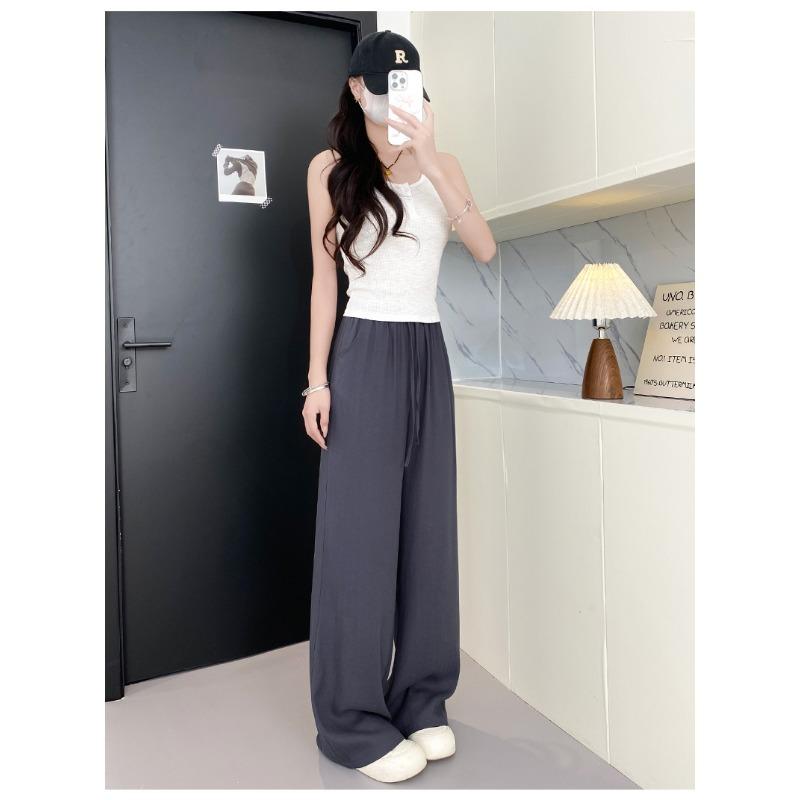 Women Linen Blend Wide Leg Pants High Waist Loose Summer Trousers
