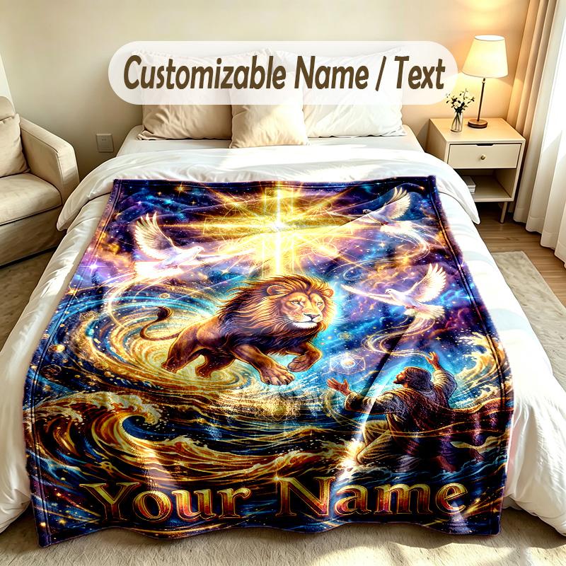 Lion Tiger Theme Custom Blanket Personalized Name & Text Customized Soft Warm Throw Blanket Home Decor