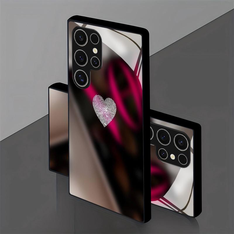 Fingerprint Heart Pattern 2D Phone Case for Samsung S26 S25 S24 S23 S22 S21 S20 A56 A36 A16 - Glass Protective Cover
